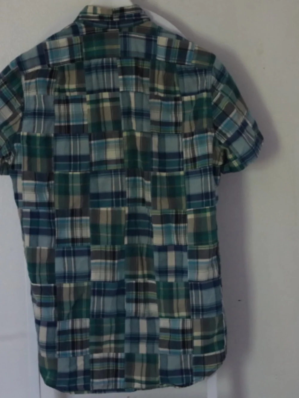 J Crew Patchwork Button Up Men’s Shirt Medium Cotton XS Blue Green Yellow White